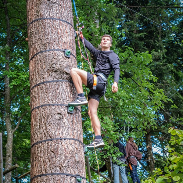 a man standing next to a tree